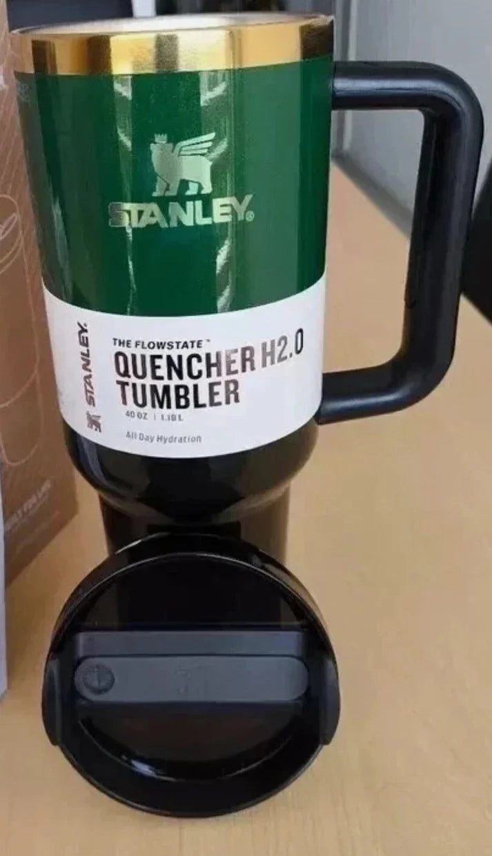 Stanley Quencher H2.0 FlowState Tumbler 40 oz – Dark Green &amp; Black – Insulated Travel Tumbler – New in Original Packaging